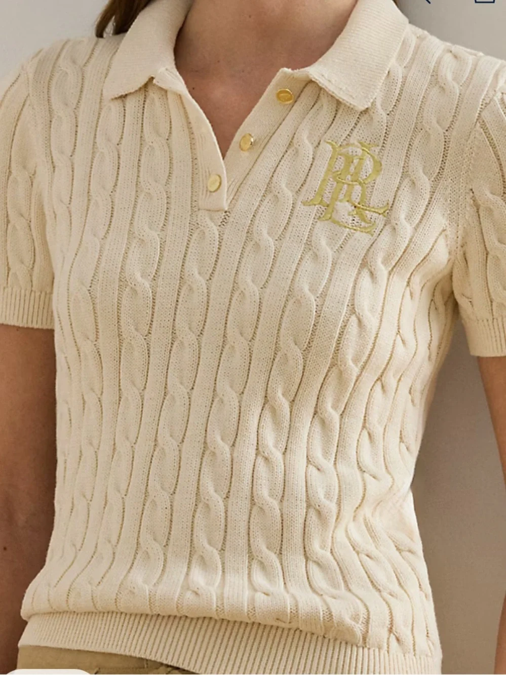 Ralph Lauren Cream Cable Knit Polo with Gold Button - Picture 1 of 12